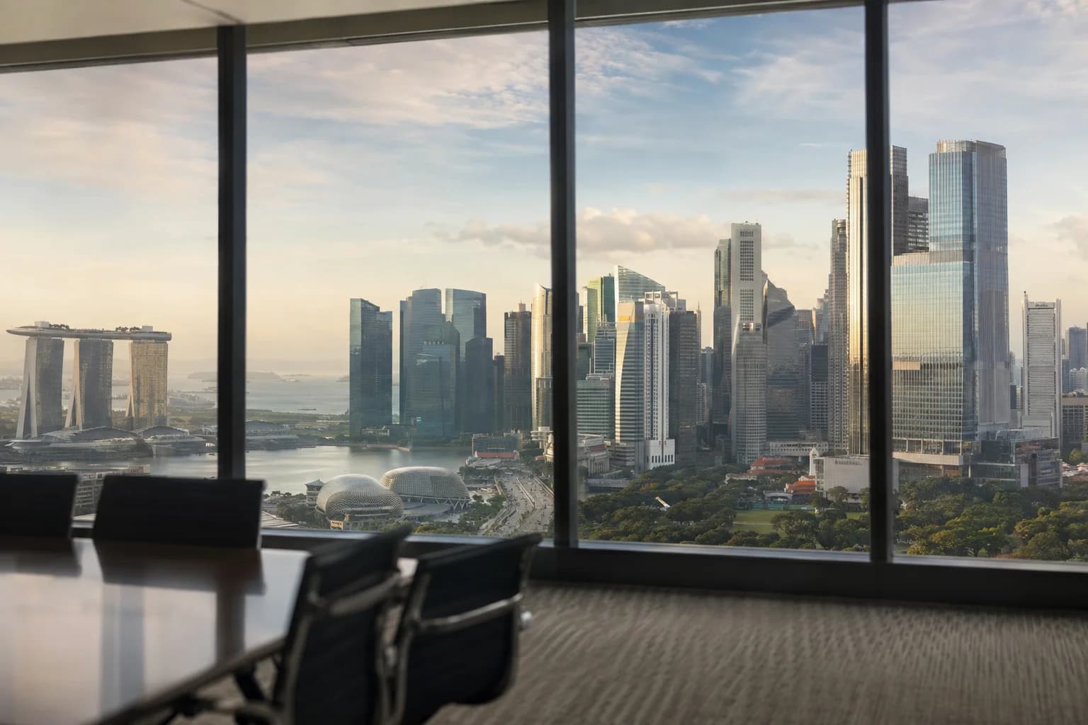 Illustrative cover: Singapore skyline from an office window